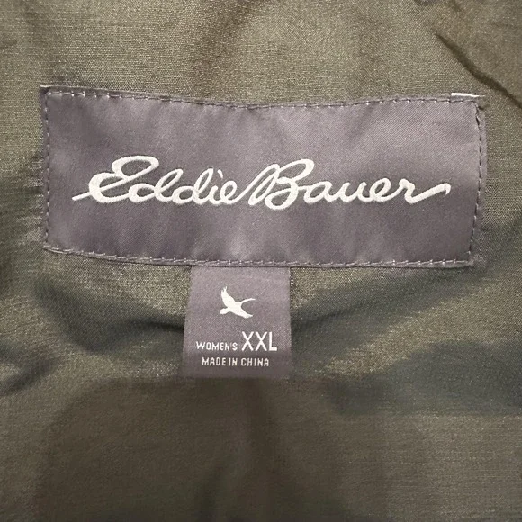 Eddie Bauer Olive Puffer Jacket with Faux Fur Hood and Down Fill. - Picture 4 of 10